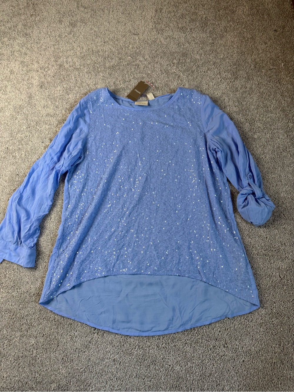 Chico's  Fairview Blue Sequin-Embellished High-Low Blouse